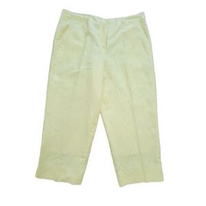 Dress Barn Linen Yellow Straight Leg Cut High-Rise Waist Capri Pants Size 16